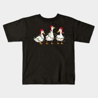 Duck Santa Hat Christmas Lights Silly Goose Xmas Kids T-Shirt